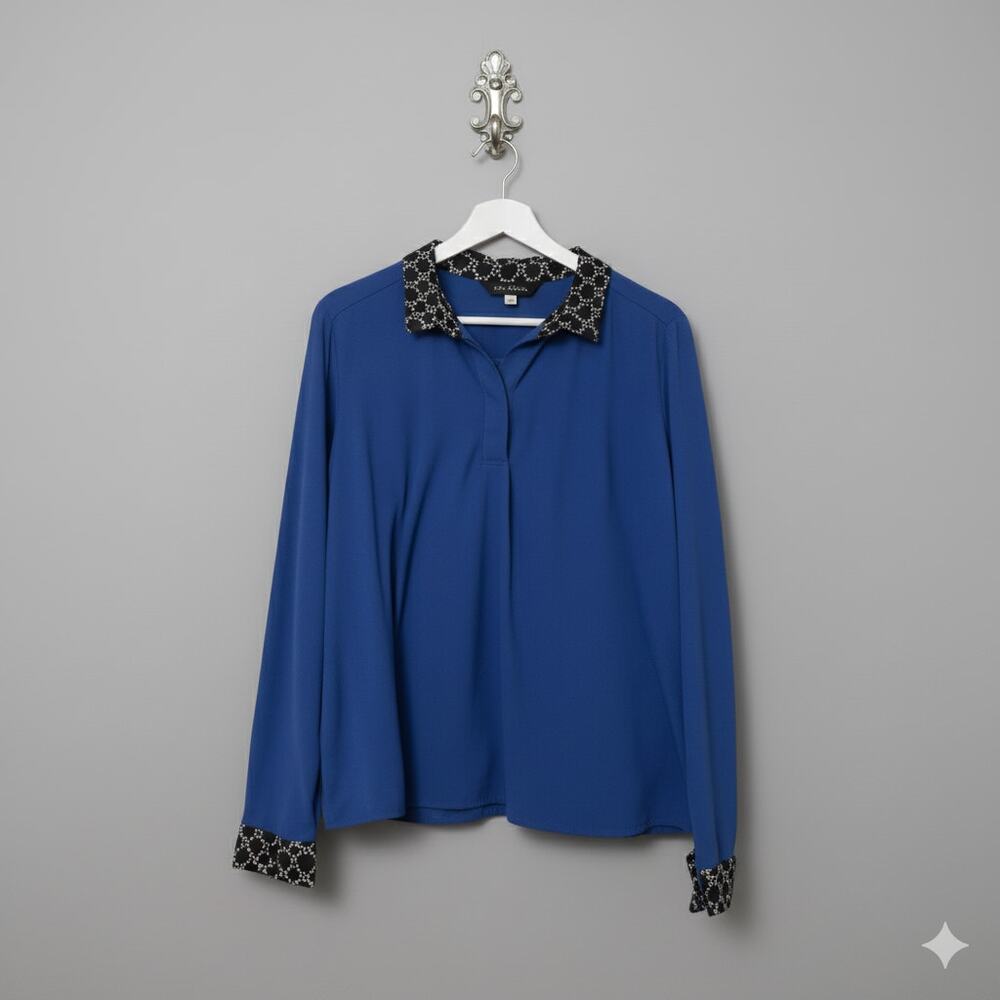 Crown & Ivy · XXL · Long Sleeve Pullover · Cotton/Elastane · Blue Quatrefoil